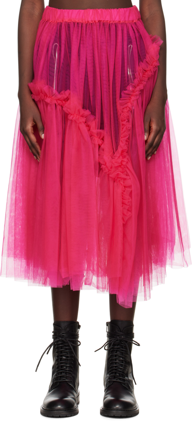 Noir Kei Ninomiya Ruffle-trimmed Tulle Midi Skirt In Pink