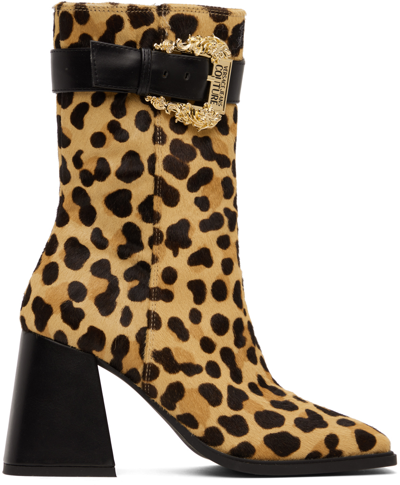 Versace Jeans Couture 80mm Leopard-print Ankle Boots In Brown