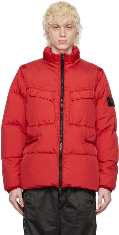 Stone Island Red Garment-dyed Down Jacket In V0010 Red