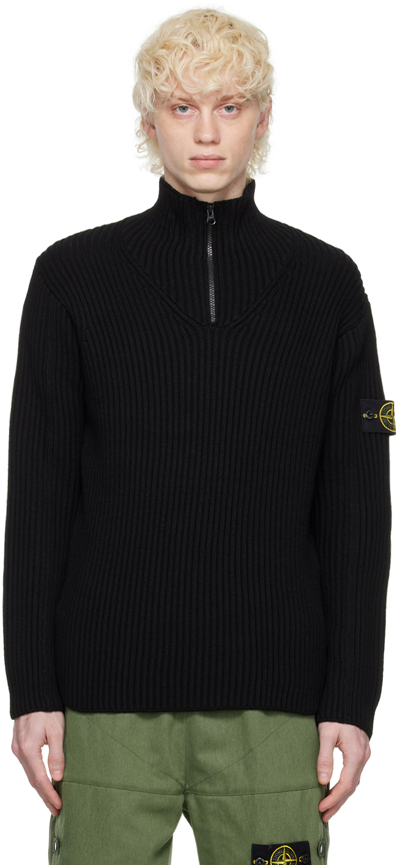 Stone Island Ribbed-knit Zip-up Sweater In Blue