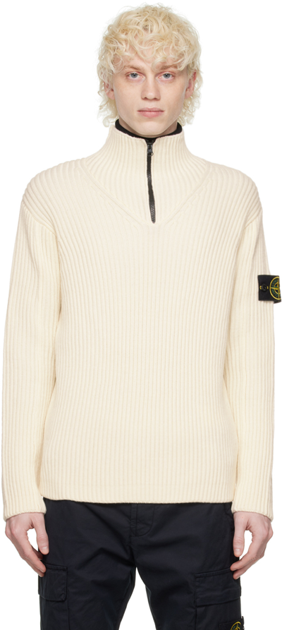 Stone Island Off-white Half-zip Sweater In V0099 Natural