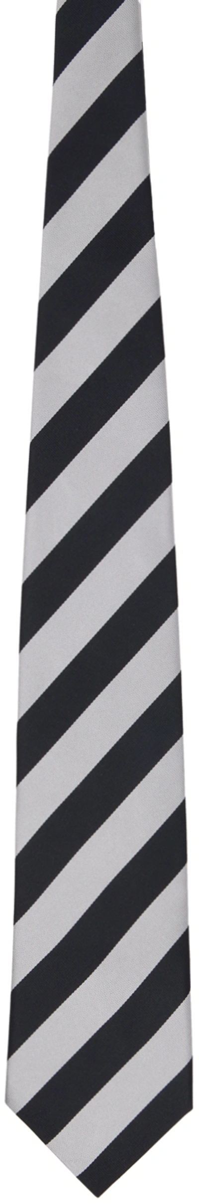 Comme Des Garçons Homme Deux Black & Silver Striped Tie In 1 Black X White