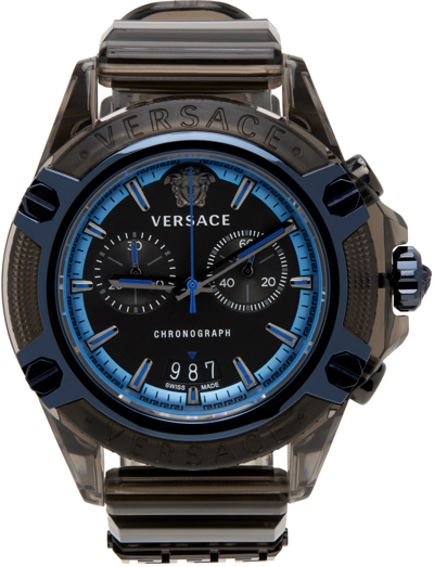 Versace Icon Active Chronograph Silicone Strap Watch, 44mm In Black