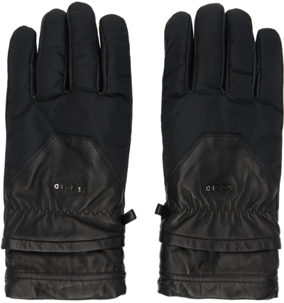 Solid Homme Black Paneled Leather Gloves In 085b Black