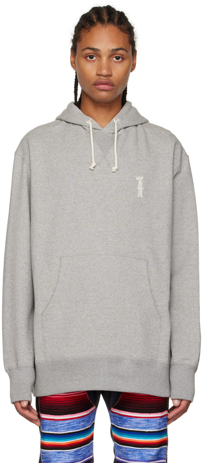 Junya Watanabe Virtual Insanity Horned Figure-embroidered Cotton-jersey Hoody In Grey