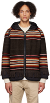 Junya Watanabe Stripe-design Fringed Padded Jacket In 1 Blk X Brn/rd/wh