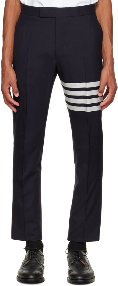 Thom Browne Navy 4-bar Trousers In Azul