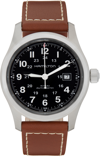 Hamilton Men's Swiss Automatic Khaki Field Brown Leather Strap Watch 42mm H70555533 In Black / Brown