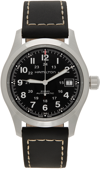 Hamilton Men's Swiss Automatic Khaki Field Black Leather Strap Watch 38mm In Black / Black