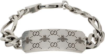 Gucci Sterling Silver Gg Bee Chunky Chain Bracelet