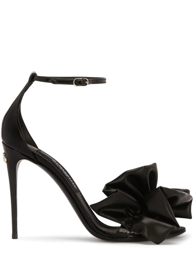 Dolce & Gabbana 105mm Leather Ruffle Ankle-strap Sandals In Nero