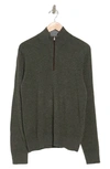 Amicale Cashmere Quarter Zip Pullover W/ Piping In Green