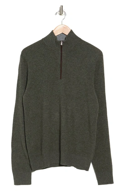 Amicale Cashmere Quarter Zip Pullover W/ Piping In Green