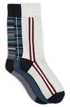 Nordstrom Rack Cushioned Patterned Crew Socks In Teal Abyss Grid Stripe Multi