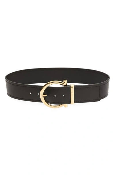 Ferragamo New Ganicio Singolo Leather Belt In Black/gold