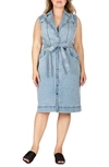 S And P Sleeveless Tie Waist Denim Dress In Bluestone