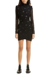 CINQ À SEPT BEADED STAR LONG SLEEVE MESH DRESS