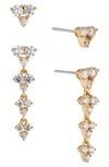 Nadri Pave The Way Set Of 2 Crystal Stud & Linear Drop Earrings In Gold