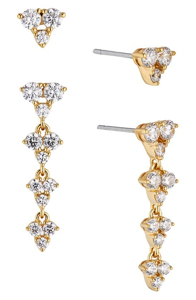 Nadri Pave The Way Set Of 2 Crystal Stud & Linear Drop Earrings In Gold