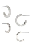 Nadri Pave The Way Hoop Earrings, Set Of 2 In Rhodium