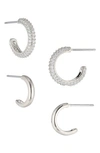 Nadri Pave The Way Hoop Earrings, Set Of 2 In Silver