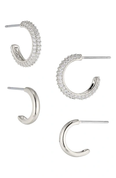 Nadri Pave The Way Hoop Earrings, Set Of 2 In Rhodium