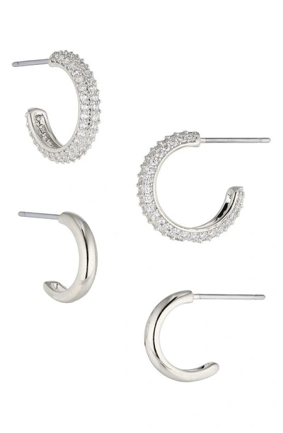 Nadri Pave The Way Hoop Earrings, Set Of 2 In Silver