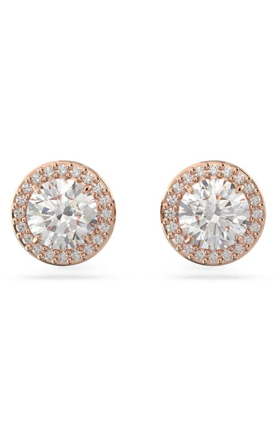 Swarovski Constella Rose-gold Toned Brass And Zirconia Halo Stud Earrings In Gold / Gold Tone / Rose / Rose Gold / Rose Gold Tone / White