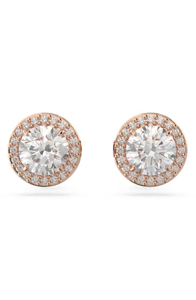 Swarovski Constella Rose-gold Toned Brass And Zirconia Halo Stud Earrings In White