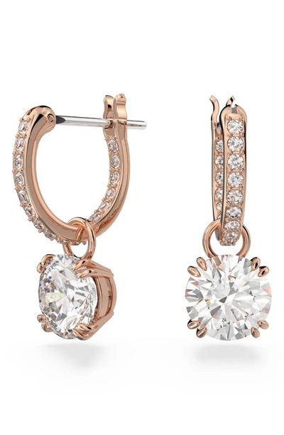 Swarovski Constella Drop Earrings Round Cut White Rose Gold-tone Plated In Open Pink (rose Gold)