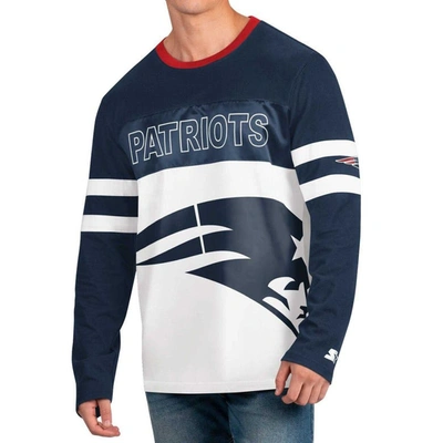 Starter Men's  Navy, White New England Patriots Halftime Long Sleeve T-shirt In Navy,white