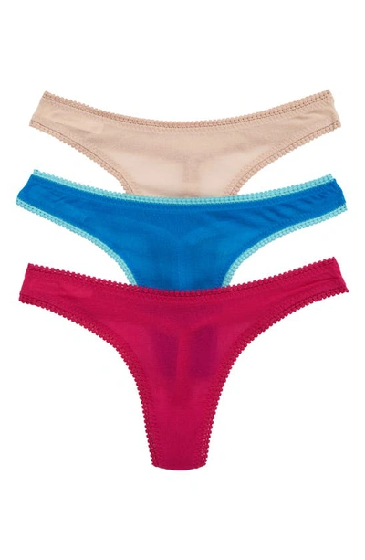 On Gossamer 3-pack Mesh Thongs In Champagne/ Magenta/ Blue