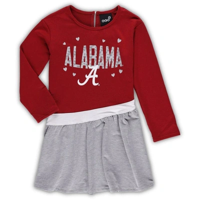 OUTERSTUFF GIRLS INFANT CRIMSON/HEATHERED GRAY ALABAMA CRIMSON TIDE HEART TO HEART FRENCH TERRY DRESS