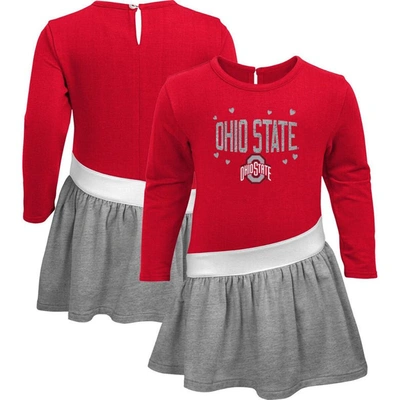 OUTERSTUFF GIRLS INFANT SCARLET/HEATHERED GRAY OHIO STATE BUCKEYES HEART TO HEART FRENCH TERRY DRESS