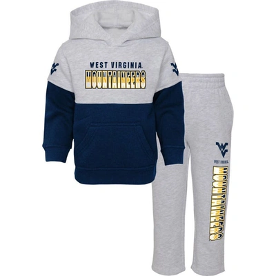 OUTERSTUFF INFANT HEATHER GRAY/NAVY WEST VIRGINIA MOUNTAINEERS PLAYMAKER PULLOVER HOODIE & PANTS SET