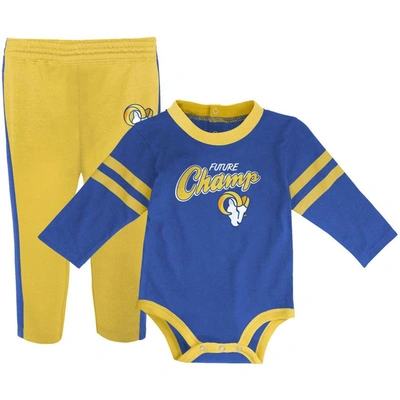 Outerstuff Babies' Infant Royal/gold Los Angeles Rams Little Kicker Long Sleeve Bodysuit & Trousers Set
