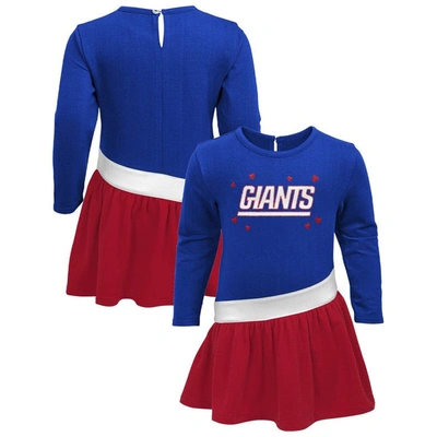 OUTERSTUFF GIRLS INFANT ROYAL/RED NEW YORK GIANTS HEART TO HEART JERSEY TRI-BLEND DRESS