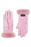 Ugg All Weather Touchscreen Compatible Quilted Gloves With Genuine Shearilng Trim In Rose Quartz