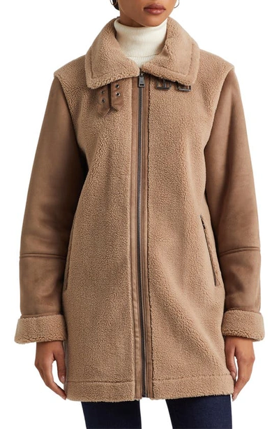 Lauren Ralph Lauren Faux Shearling Coat In Truffle