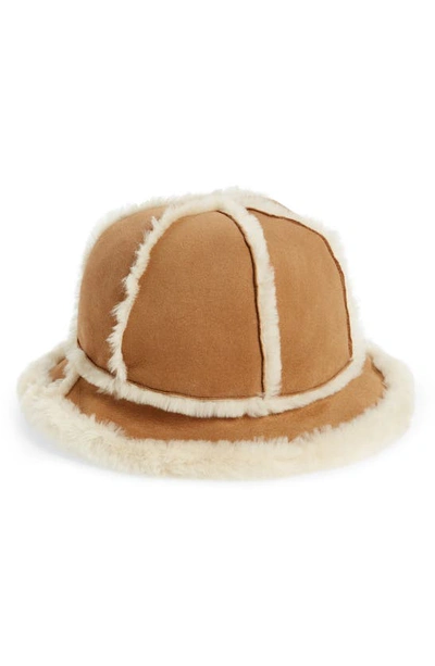 Ugg Genuine Shearling Bucket Hat In Chestnut