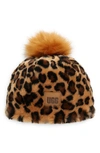 Ugg Faux Fur Beanie In Natural Bengal Spot