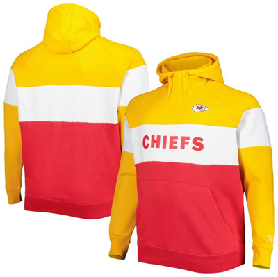 New Era Gold/red Kansas City Chiefs Big & Tall Current Team Colorblock Fleece Raglan Pullover Hoodie In Red,gold