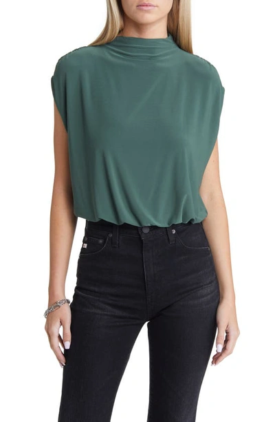 Open Edit Knit Blouson Crop Top In Green Cilantro