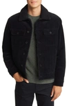 Vince Fleece Lined Corduroy Trucker Jacket In Washed Black