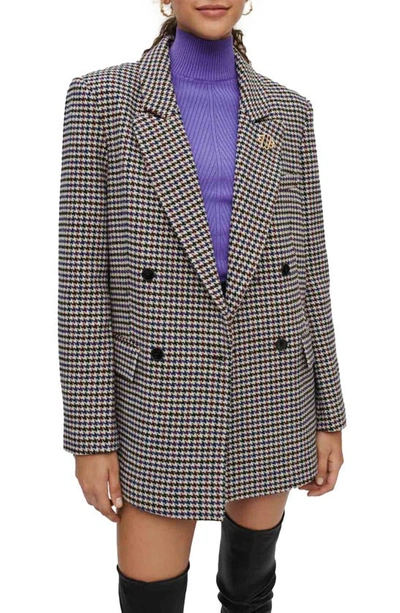Maje Votale Houndstooth Check Wool Blend Blazer In Blue