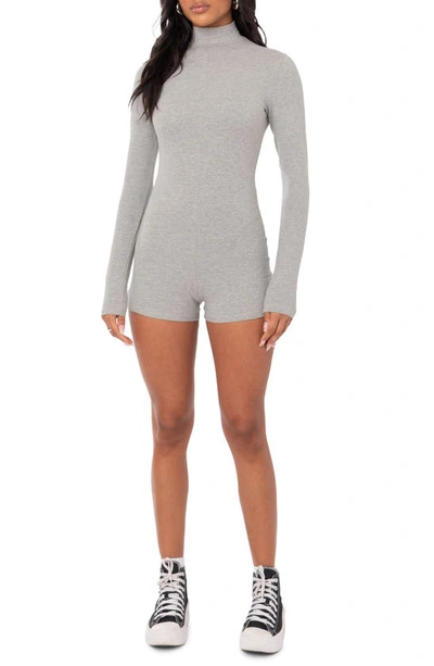 Edikted Liliana Long Sleeve Romper In Grey Melange