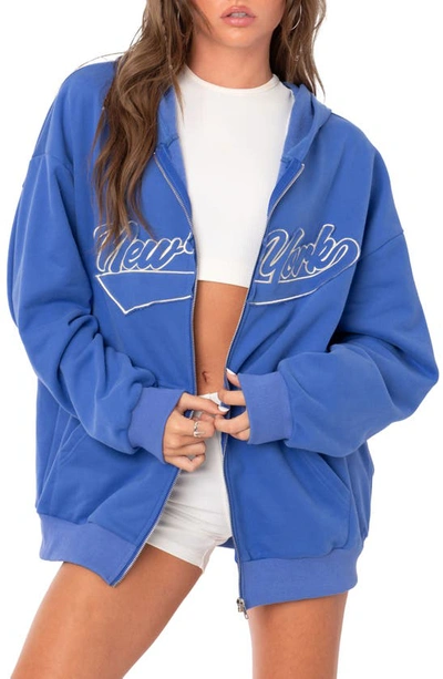 Edikted New York Oversize Front-zip Hoodie In Blue