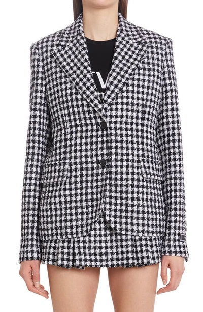 Versace Check Single Breasted Virgin Wool Blend Tweed Blazer In White