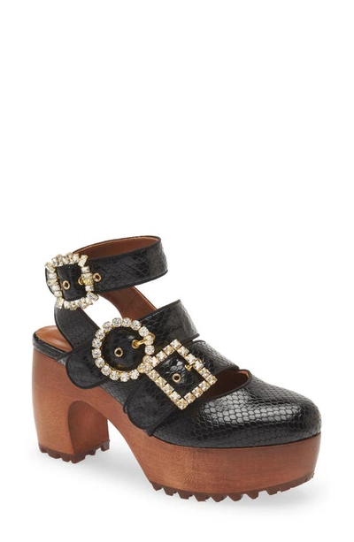 Autumn Adeigbo Embellished Platform Pump In Black Snake Embossed