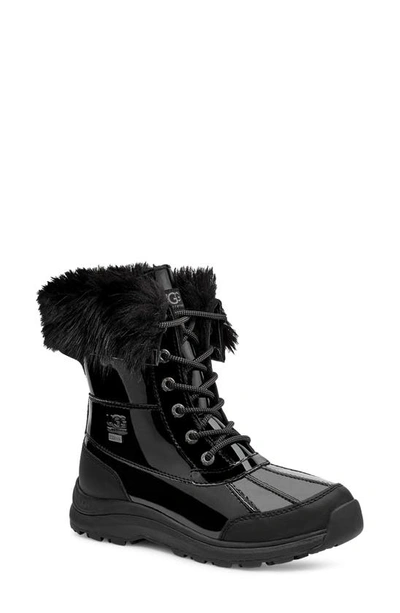 Ugg Adirondack Patent Lace-up Winter Booties In Black/ Black Leather